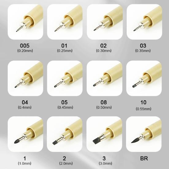 12Pcs Fineliner Set Waterproof Anti-Fouling Artists Illustration Sketching with 12 Different Line Widths Felt Tip Pens