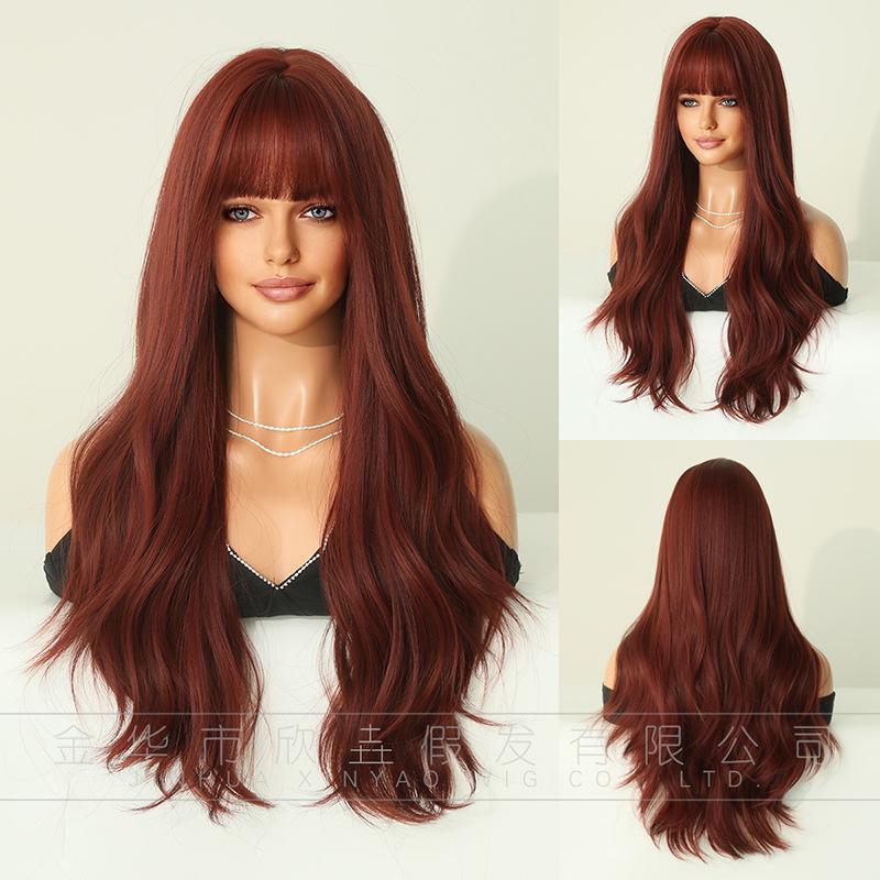 European American Ginger Colored Women With Wavy Long Curly Hair Air Bangs Internet Famous Bloggers Changing Outfits Christmas Wigs Covers Wholesale