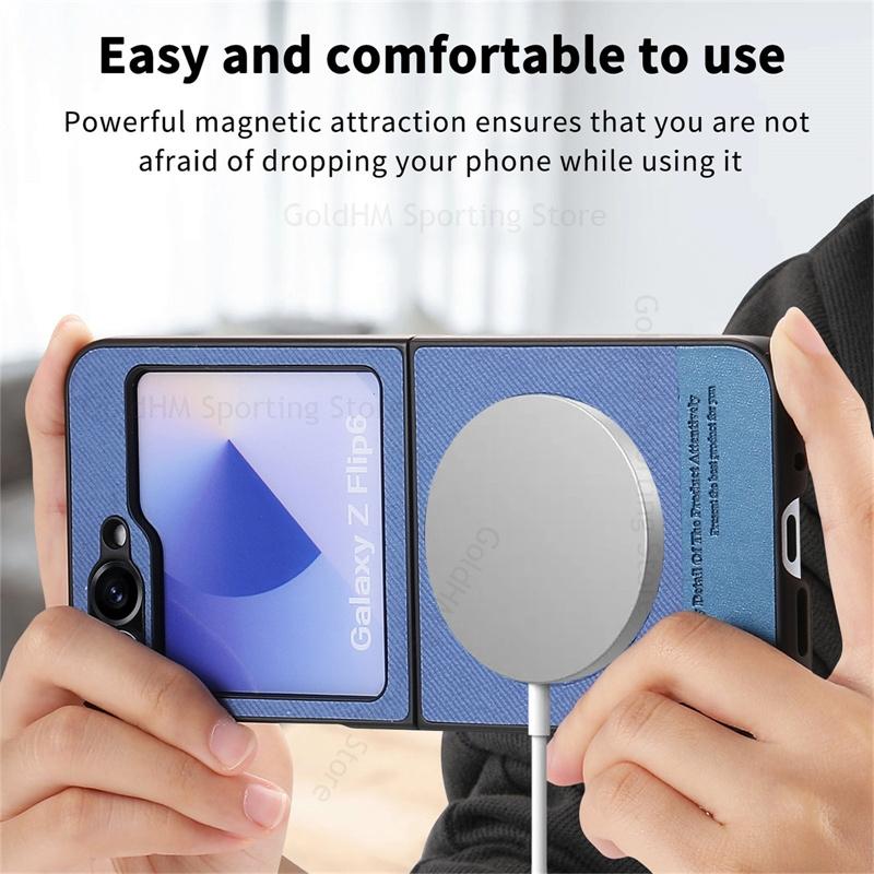 Magnetic Leather Phone For Magsafe Case For Samsung Galaxy Z Flip7 5G Wireless Charging Magsafing Protection Cover For Samsung Z Flip 7 6 5 4 Fundas