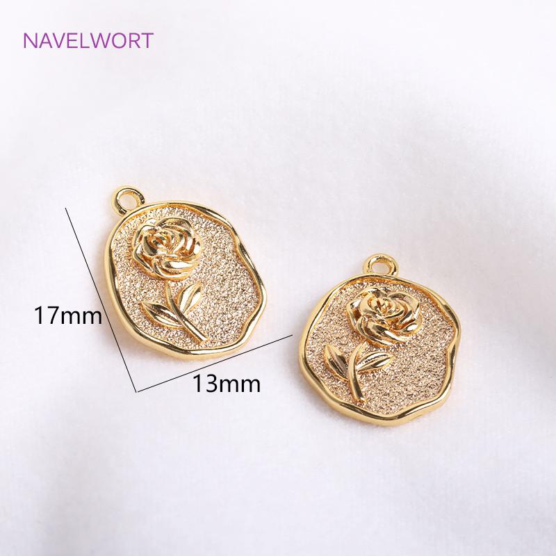 Trendy 14K Gold Plated Irregular Rose Charms High Quality Brass Metal Coin Pendants DIY Jewelry Materials Wholesale