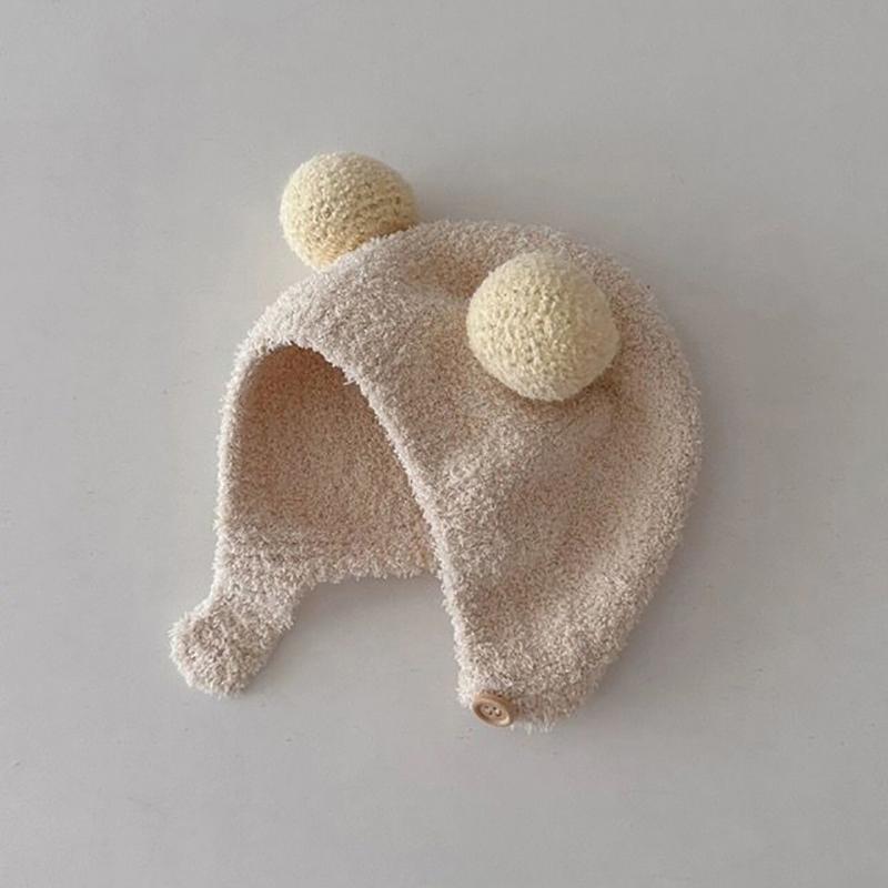 Cute Winter Warm Kids Baby Hats Fleece Hemming Caps With Ball Ear Protection Hats Soft Newborn Bonnet For Boys Girls