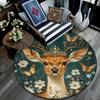 Deer with Flowers Round Area Rug,Carpet Rug for Living Room Bedroom Sofa Playroom Decor,Non-slip Floor Mat