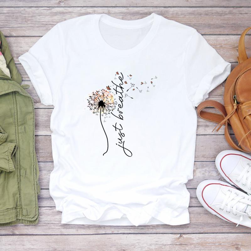 (European Size) 90s Lovely Tee Top Sweet Flower Trend Cute Clothing Short Sleeve Women Print Lady Female Fashion Tshirt Casual Graphic T-shirt