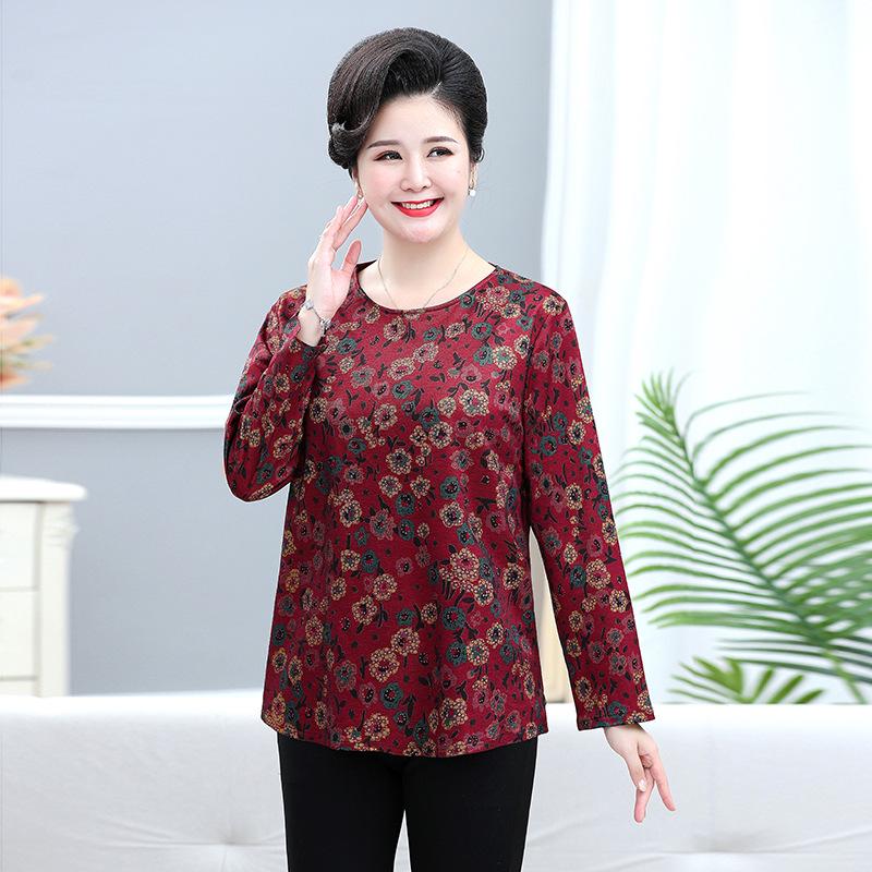 Übergröße 7XL Herbst Langarm Oberteil für Mütter mittleren Alters und ältere Damen