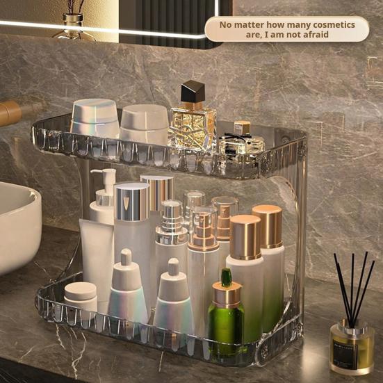 Double Layer Makeup Storage Rack Bathroom Countertop Organizer Large Capacity Perfume Tray Cosmetics Storage Shelf