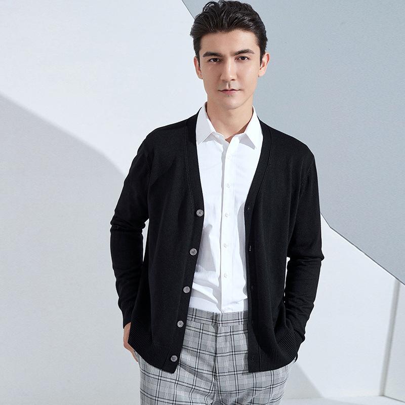Knitting Cardigan Men's Short Section Solid Color Sweater Jacket Business V-neck Bottoming Shirt Spring and Autumn Years Autumn and Winter Tide