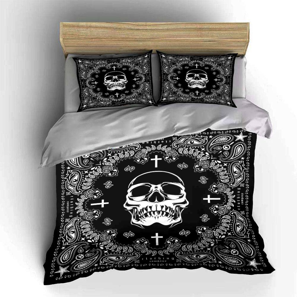 Skull Bandana Decorative Set Soft Skin-Friendly Bedding Set Includes 1 Duvet Cover And 2 Pillowcase Gift