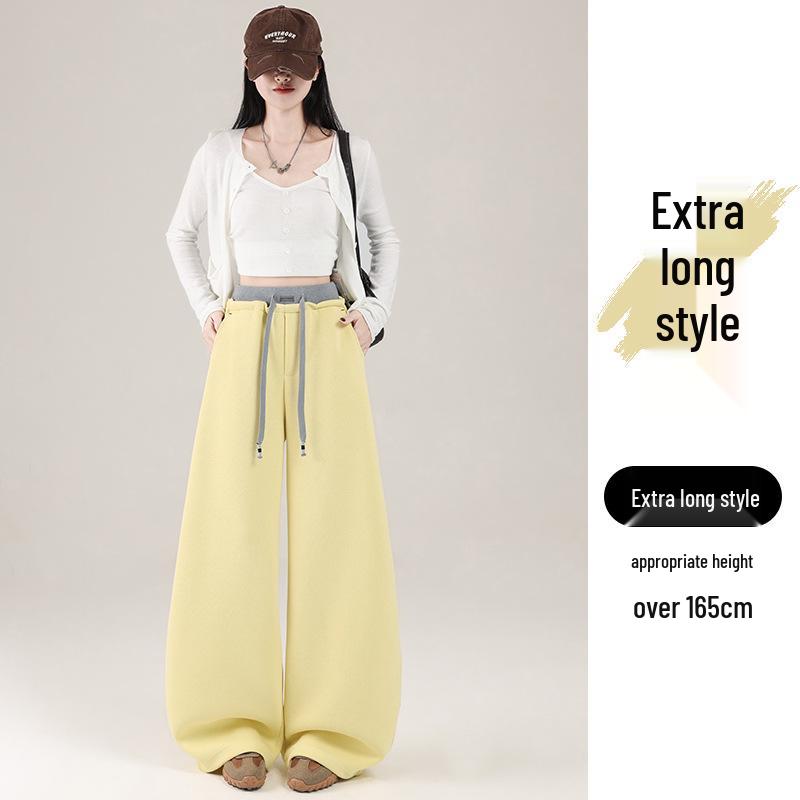 

2026 Spring Color Block High-Waisted Cropped Wide-Leg Sweatpants for Women - Slimming & Casual Banana Two-Wear Long Pants L