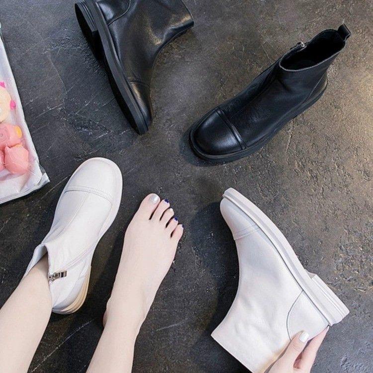 Versatile Internet Celebrity Martin Boots 2025 Autumn and Winter New Flat Bottom Back Zipper Thick Heel Spring and Autumn British Style Single Boots S