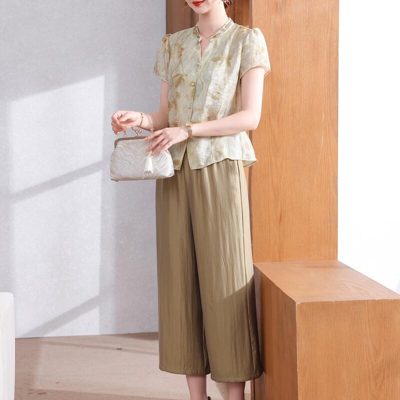 Women s Elegant Short Sleeve Chiffon Blouse Set XL