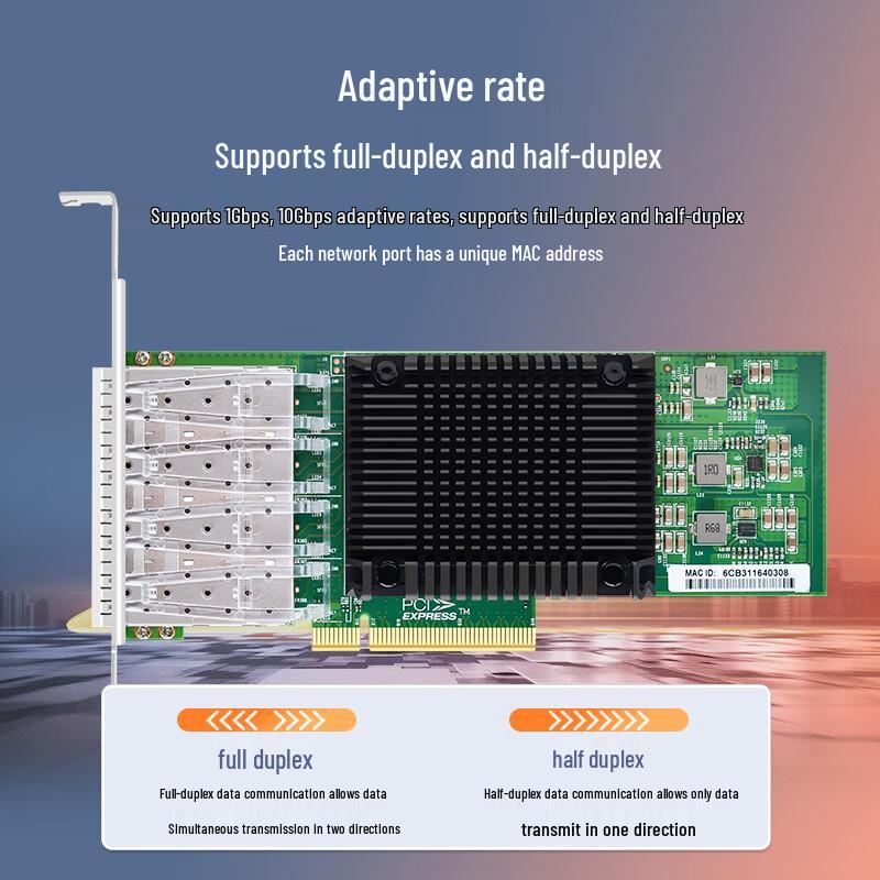EB-LINK 10G PCIe X4 Quad-Port SFP Single-Mode Fiber Network Card