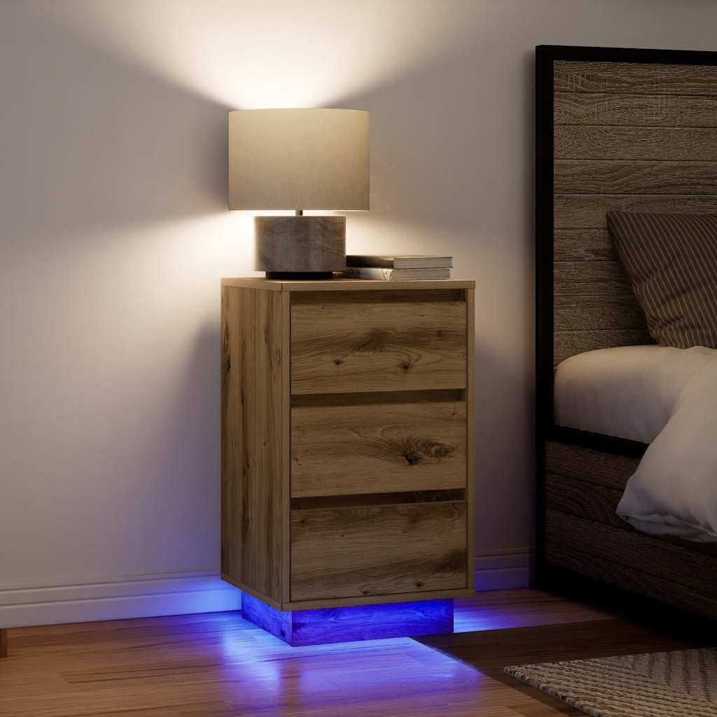 Nightstand with LED Lights Artisan Oak Finish 38 x 34 x 65 cm