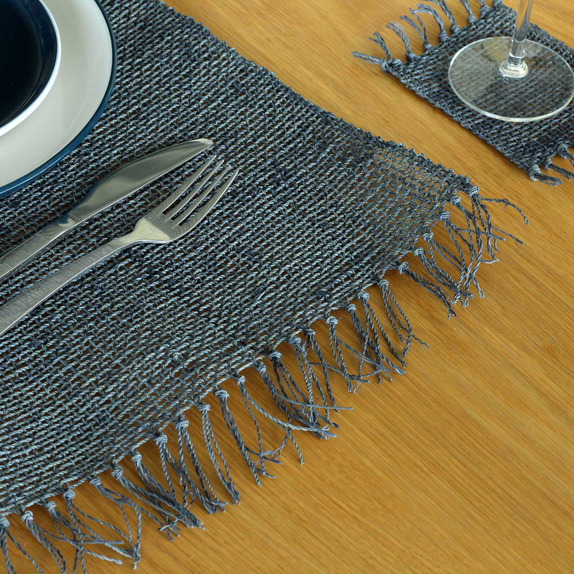 Shamtam Seagrass Placemat With Fringe - Charcoal