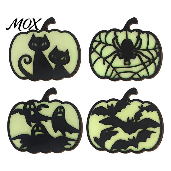 Indoor Halloween Atmosphere Lighting Glow-in-The-Dark Pumpkin, Spooky Wooden Pumpkin Ornament, Black Cats Luminous Ornament Bats Ghosts Silhouette