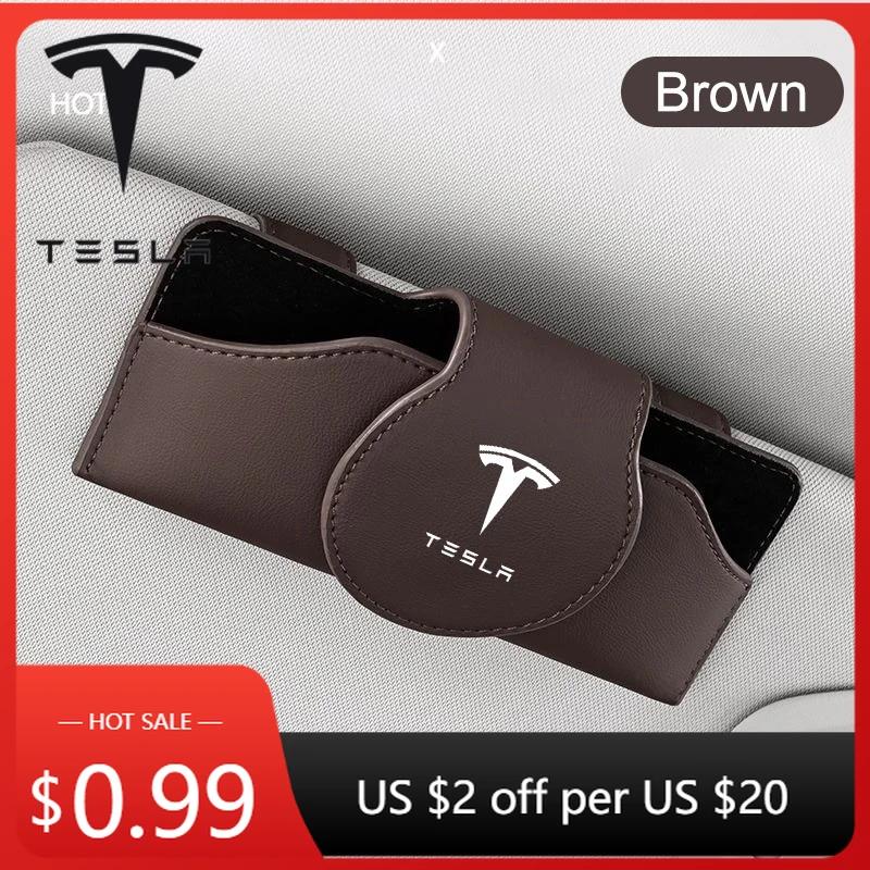 Car Sticker Tesla New Leather Car Glasses Case Sunglasses Storage Box Clip For Tesla Model 3 Model S X Model Y Roadster SpaceX A
