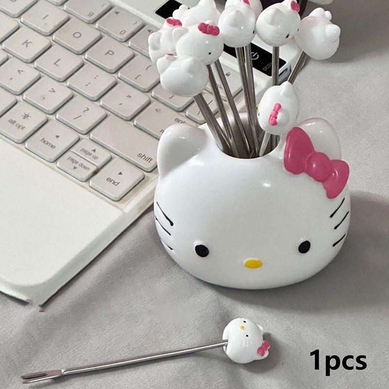 

Мультяшная Sanrio Hello Kitty Креативная вилка для фруктов Милый аниме Кот Kt Нержавеющая сталь Домашняя кухня Торт Бенто Фрукты Столовая посуда Подарки 10Pcs