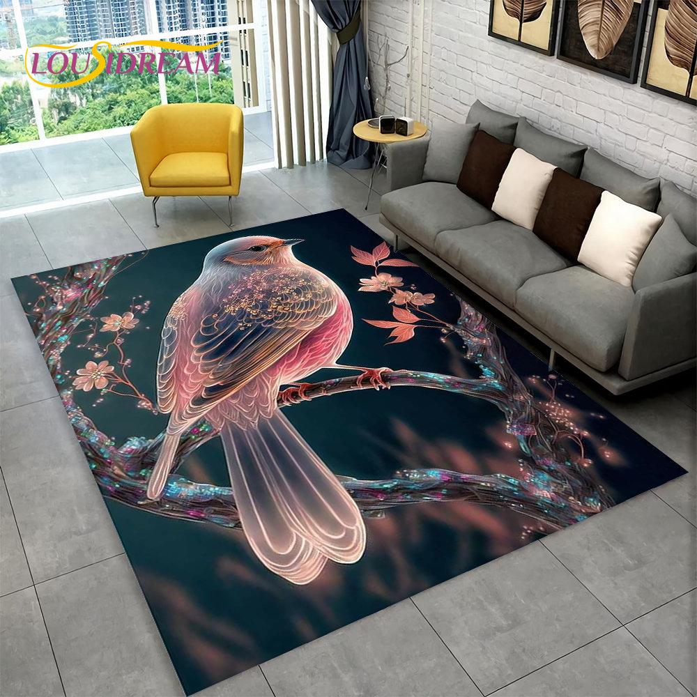 3D Exquisite Bird Flower Animal Area Rug,Carpet Rug for Home Living Room Bedroom Sofa Doormat Kitchen Decor,Non-slip Floor Mat