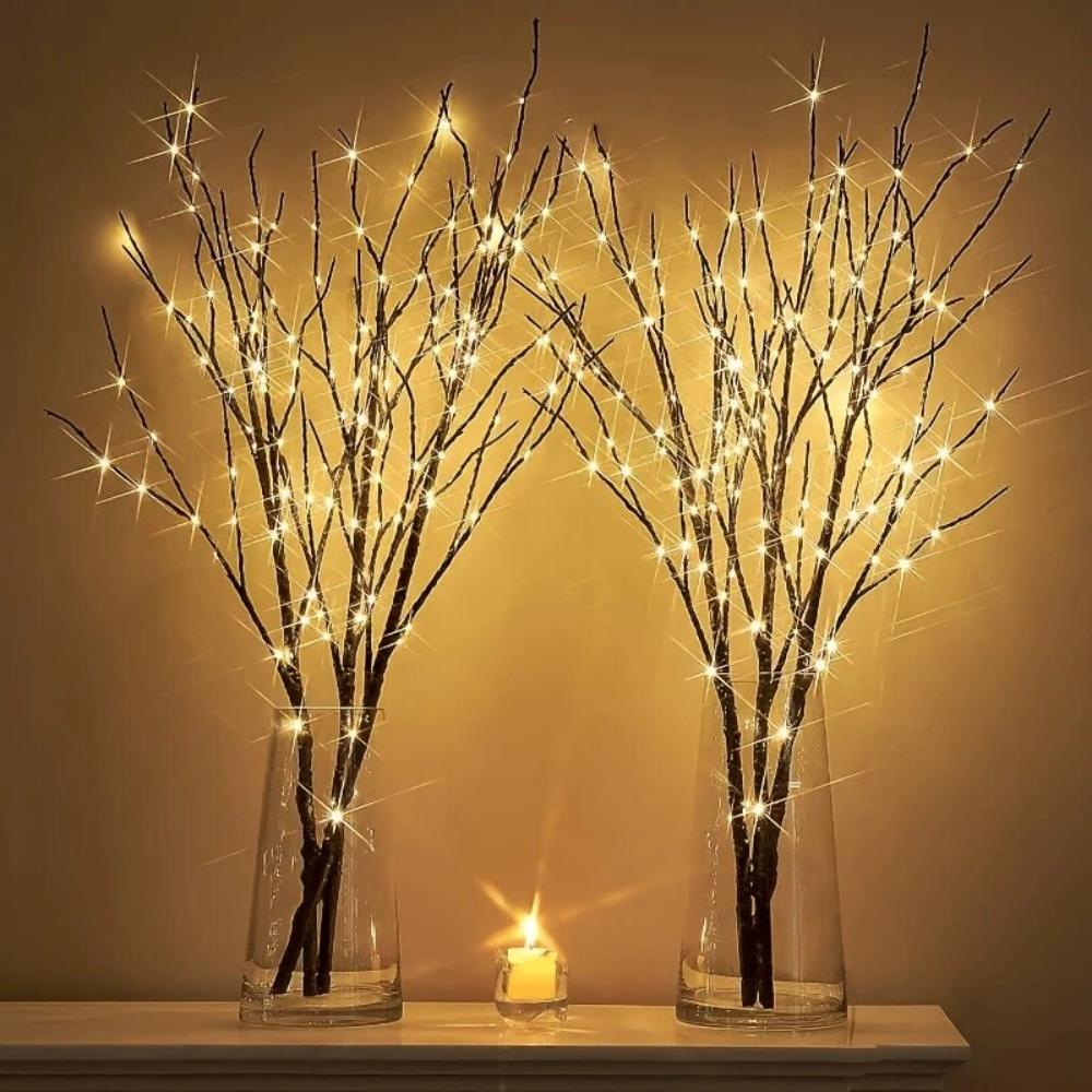 1 PC White Birch Branch Lights Battery Operated 20 LED Fairy Lights Willow Branches for Home Bedroom Inside Outdoor Decoration
