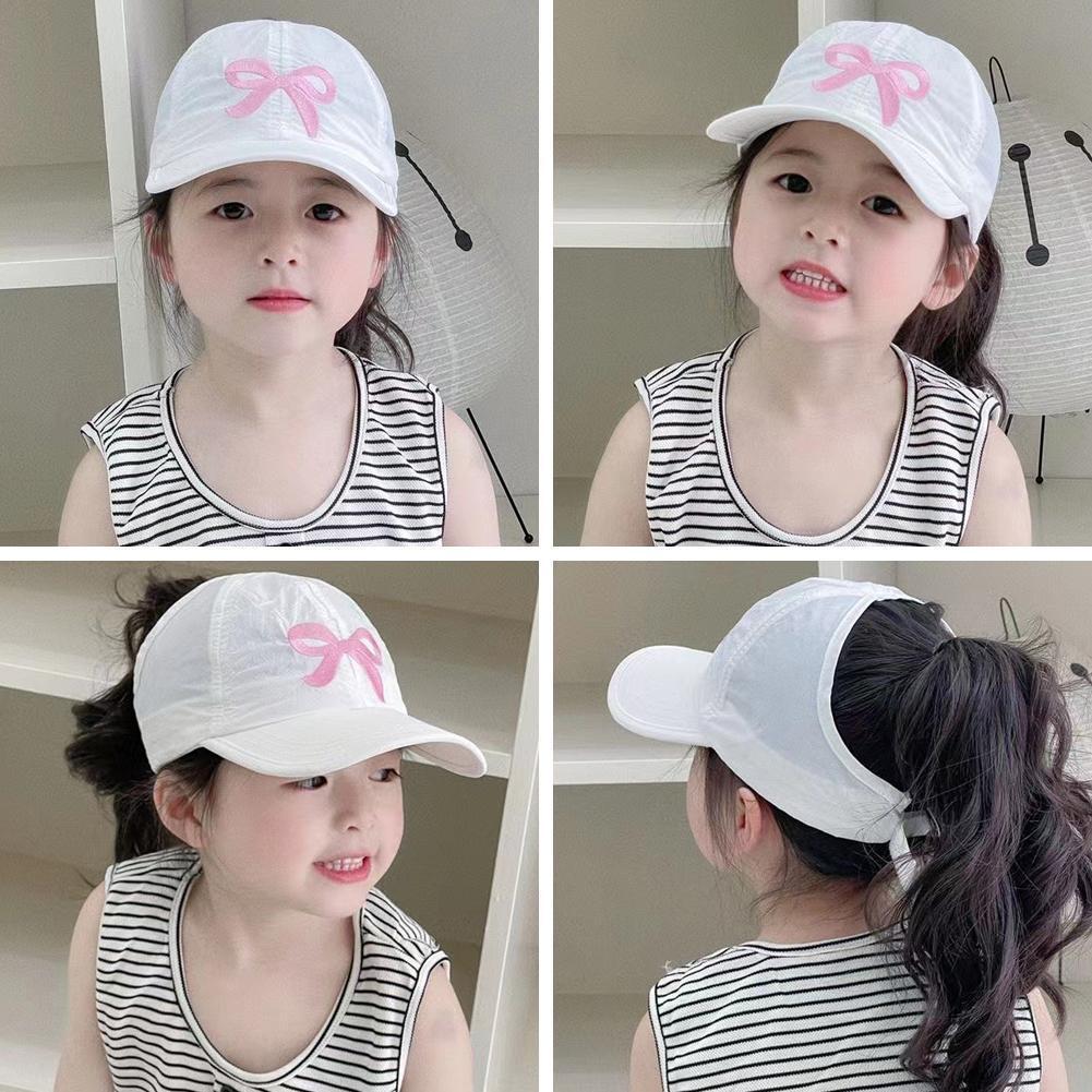 Cute Kids Baseball Hat Visor, Waterproof Bow Tie Sun Cap, Toddler Girls High Ponytail Hat, Summer Beach Hat Adjustable Age 2-5
