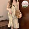 Summer New Plus Size Women's Sleepwear with Chest Pad Strap Long Dress Style Home Clothes  Knot Sweet Style Pure Color