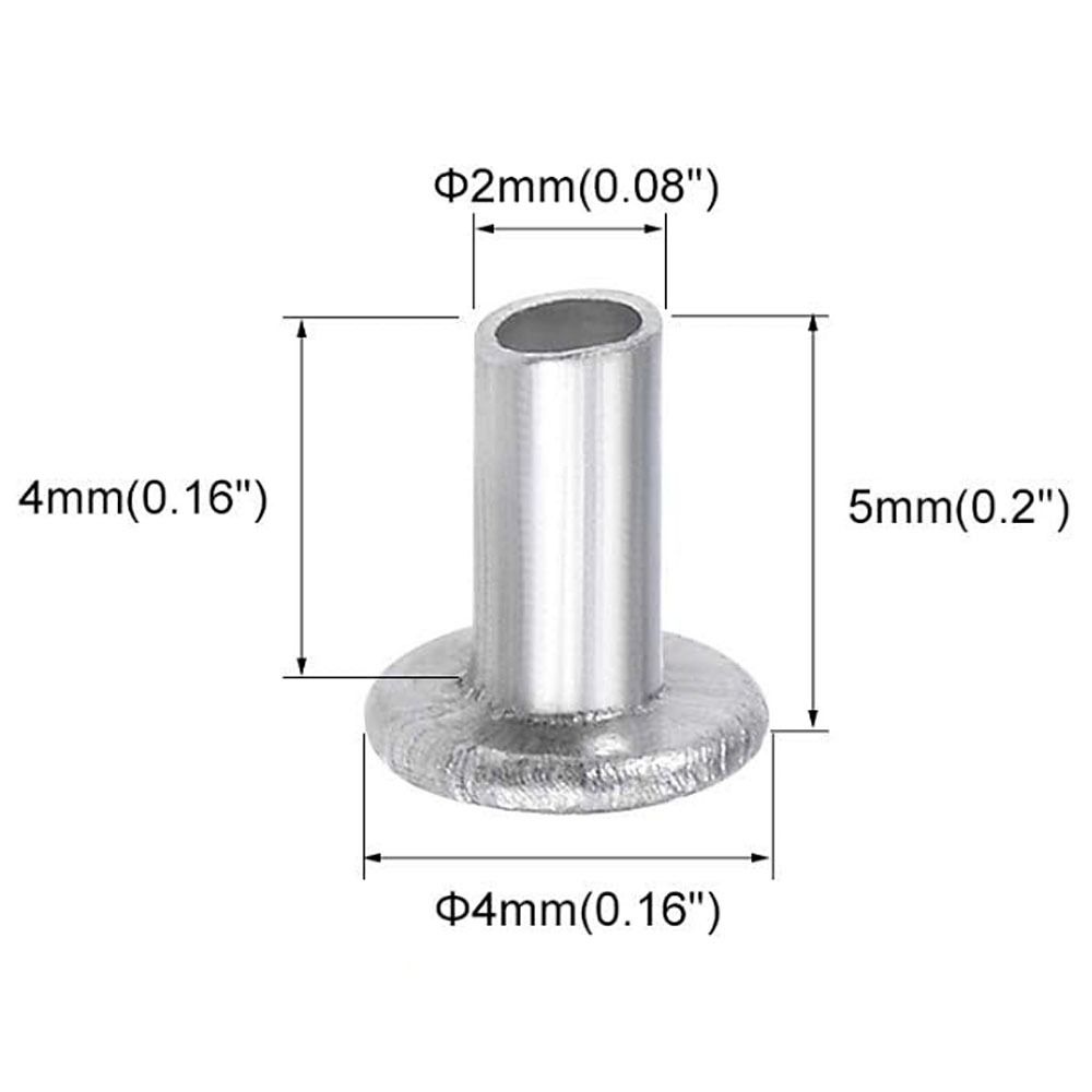 100 stk M2 M2.5 M3 aluminium flatt truss hode sølv tone semi-hule bolter Halv semi-tubulære nagler