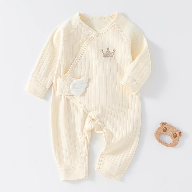 Long-Sleeved Cotton Lace-Up Baby Romper with Butterfly Design for Spring and Autumn