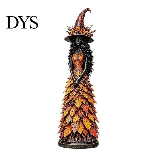 Small Witch Sculptures for Bookshelf Seasonal Figurine Ornament, Handcrafted Resin Statue Halloween Thanksgiving Holiday Party Prop Decorations