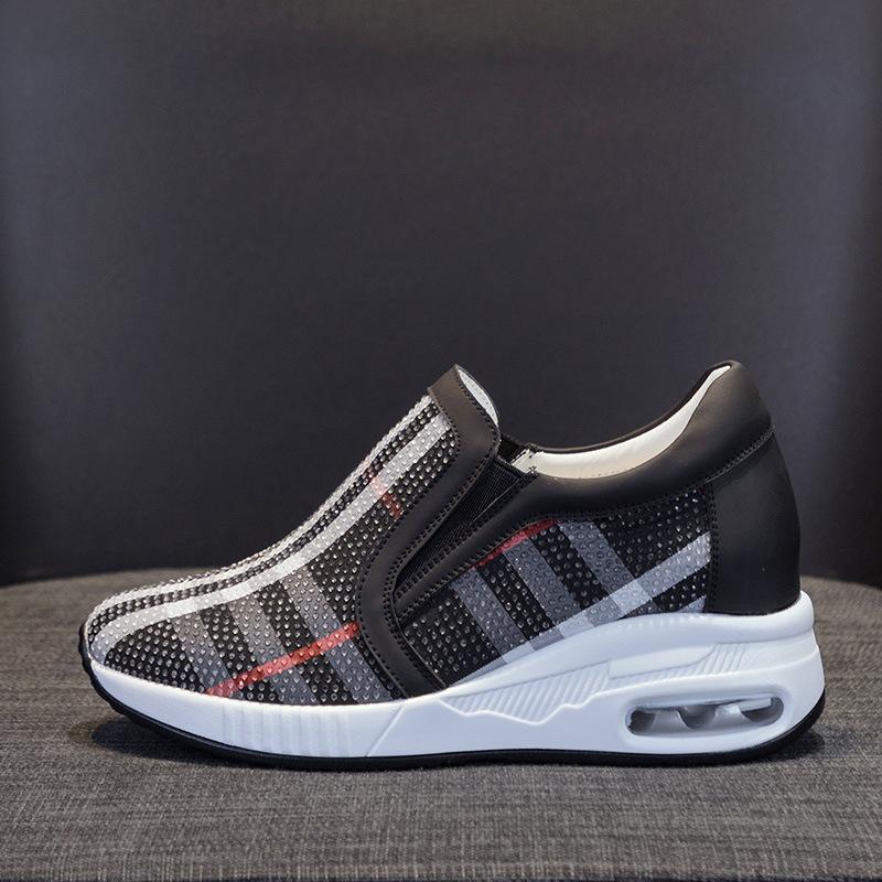 Лоферы полный бриллиант маффин женская обувь популярные маленькие белые туфли новые полный бриллиант толстая подошва внутренняя высота увеличение стразы одинарные туфли тренд 35 чёрный 6629₽