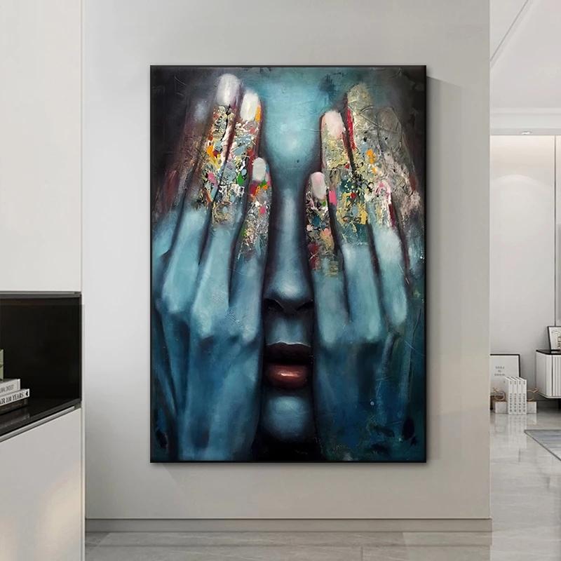 Modern Abstract Colored Fingers Canvas Painting Posters and Prints Wall Art Pictures for Living Room Wall Decoration Cuadros