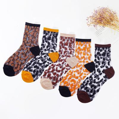 Mode Sommer Damen Sexy Leopardenmuster Socken Kristallseide Glasseide Ultradünn Transparent Spitze Fabelhafte Mädchen