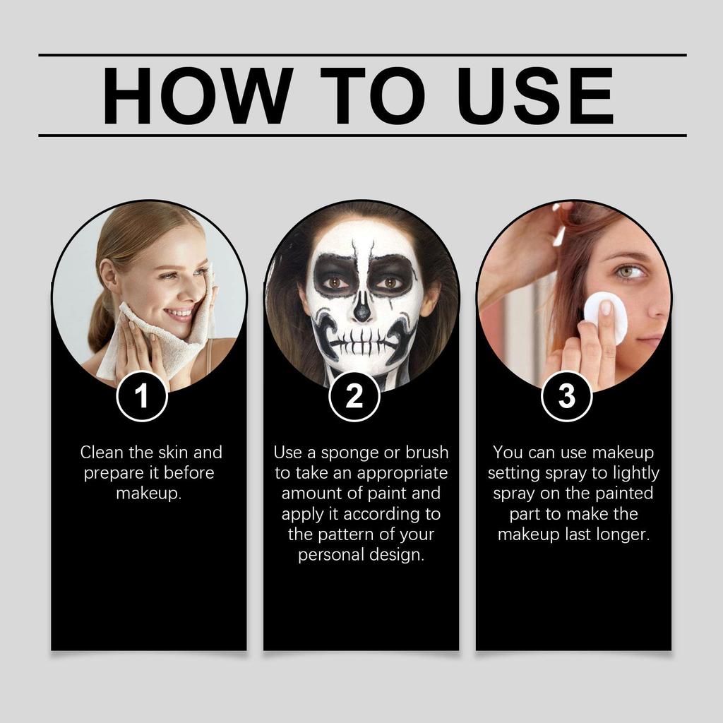 Halloween Black White Face Body Paint Kit Full Coverage Lighweight Foundation Clown Joker Makeup Festive Makeup Accessories Set