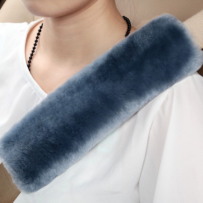 Car Seat Belt Shoulder Pad, Extended Seat Belt Protector, Anti-Wear Cover, Soft Wool, Cute Plush Decoration for Women Blue Gray (1 Pack)
