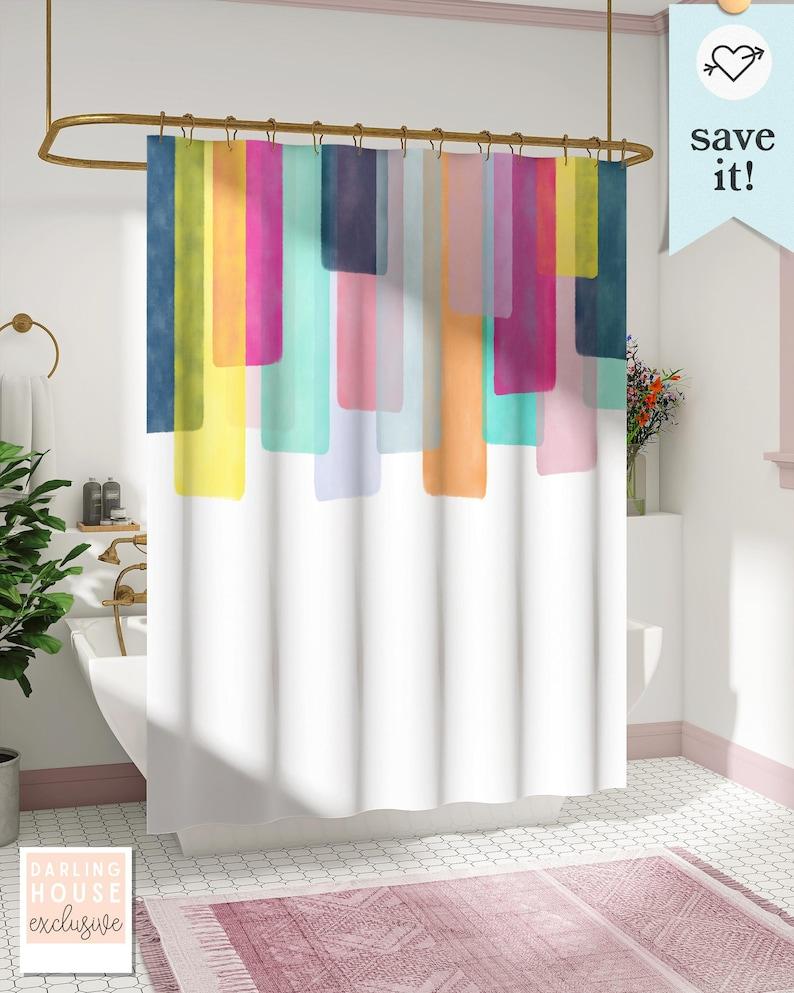 

Rainbow Striped Shower Curtain - Hot Pink, Magenta & Blue Abstract Design, Bold Maximalist Bathroom Decor W60H190(CM)-1 Pcs