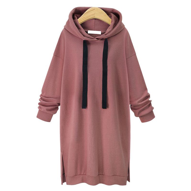 Tooxika Women's Autumn and Winter New Casual Hooded Long-sleeved Solid Color Mid-length Sweatshirt