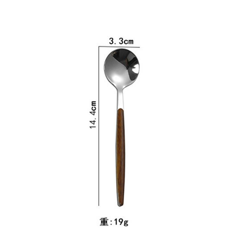 4pcs Creative Stainless Steel Spoon Fork Knife Wood Grain Portable Cutlery Set Thickened Western Tableware Dessert Spoon