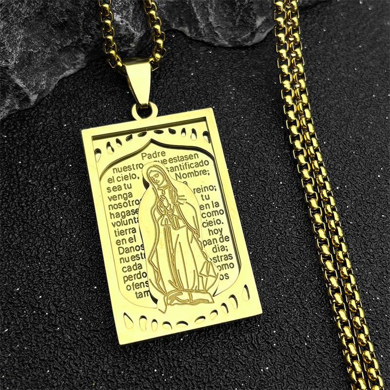 Hip Hop Virgin Mary Medal Our Lady of Guadalupe Necklace Stainless Steel Pendant Necklace Women/Men Jewelry Virgen De Guadalupe