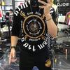 Men's Short-sleeved T-shirt Personalized Trendy Heavy-Industry Letter Print Round Neck Half Sleeve