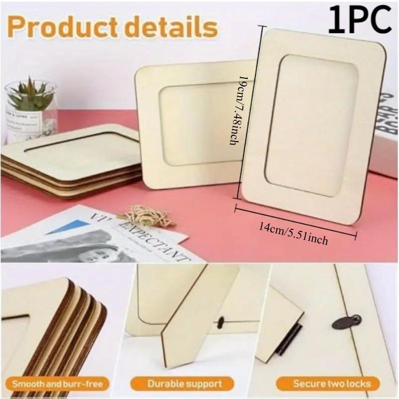 1PC wooden white blank photo frame, children s handmade DIY photo frame, corner support, three-dimensional photo frame decoration