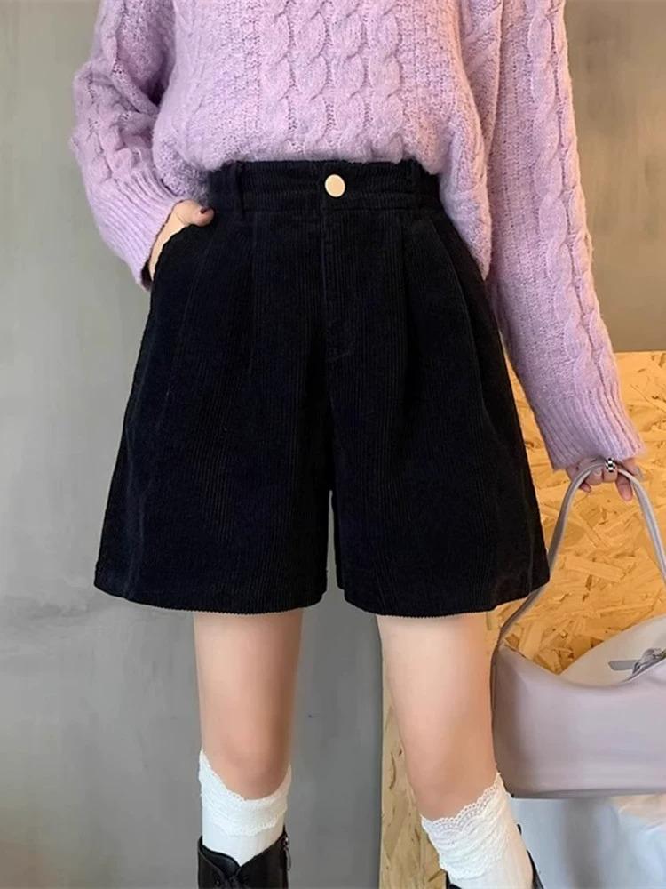 2023 Women's High-Waist Wide-Leg Corduroy Shorts - Spring/Autumn Slimming Casual Pants