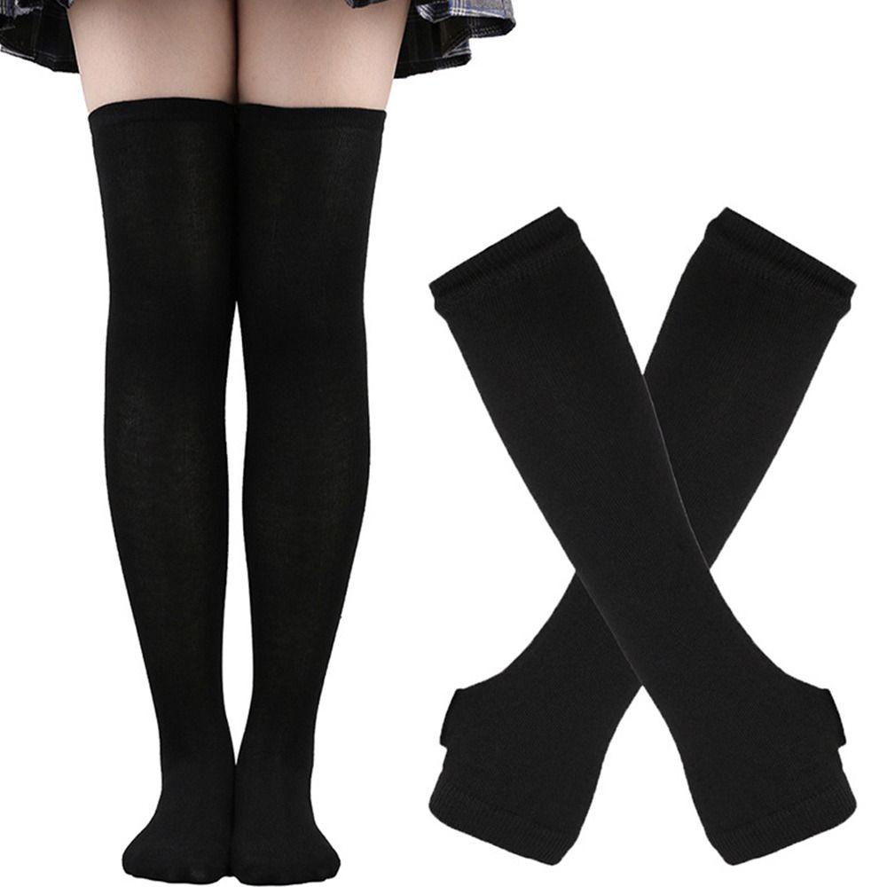 Gothic Y2K Lolita Fingerless Gloves for Halloween Costume Thigh High Boot Socks  for Women