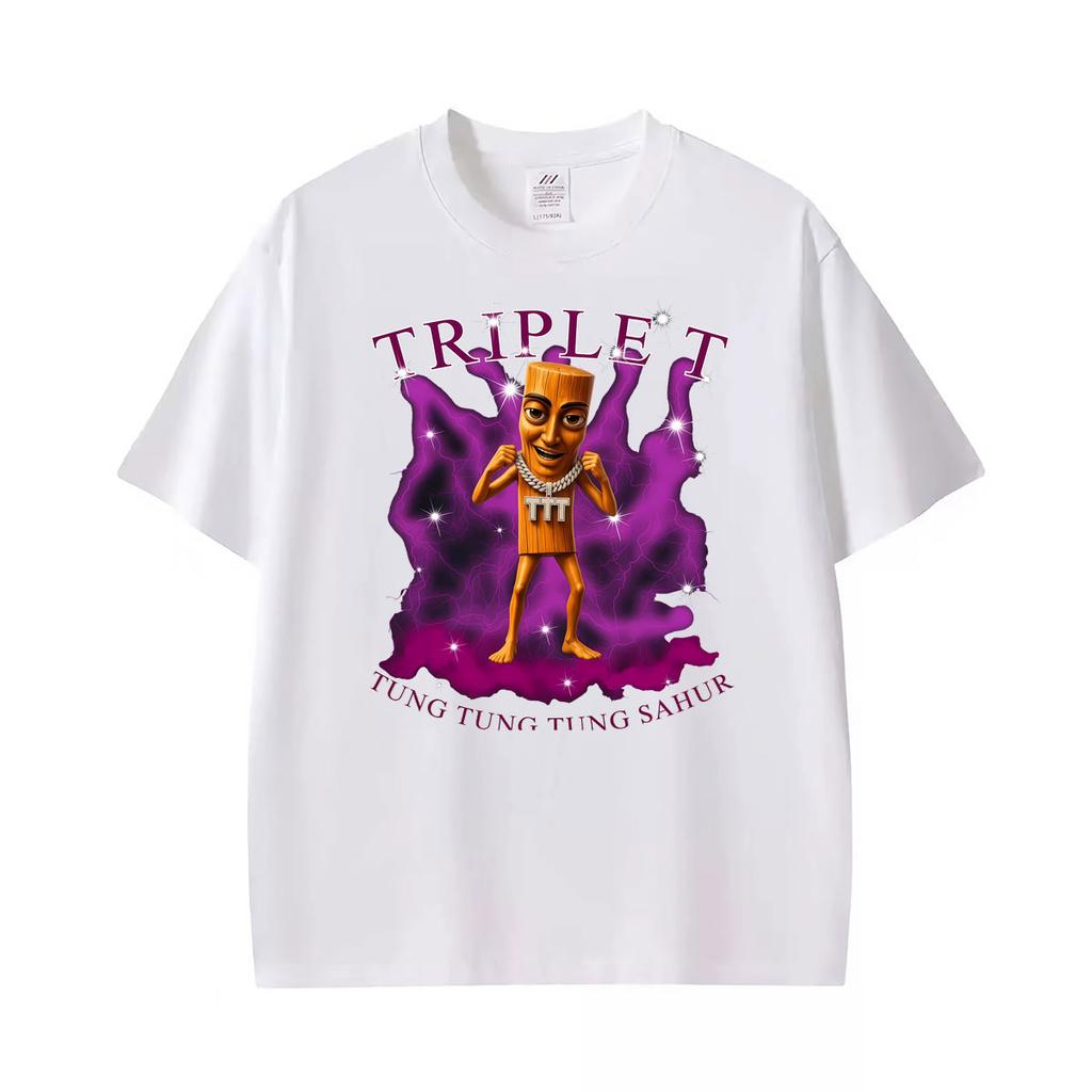 Triple T Funny Tung Tung Tung Sahur Retro Meme Printed T Shirt Unisexs Clothing Gothic Humor Short Sleeve Oversized Loose Tshirts