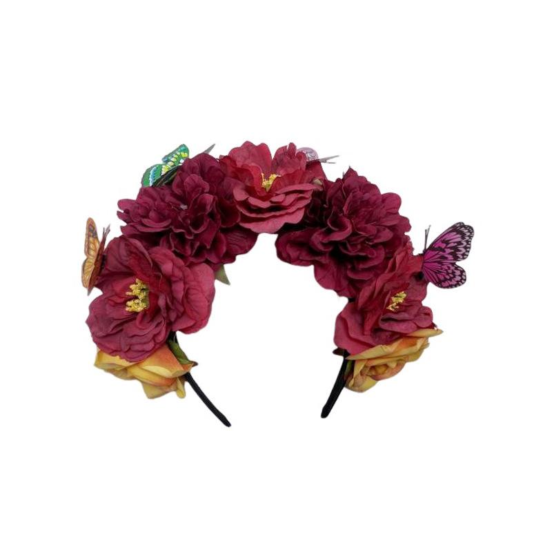 Bohemian Bionic Butterfly Headband Rose Peony Embellishment Holiday Headgear Clothing Accessories
