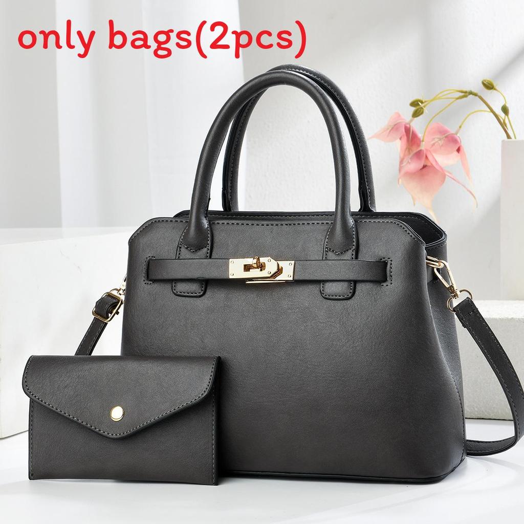 

Pu Large Capacity Bucket Bag For Women With Lock Closure And Inner Pocket Gray