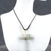 Single Gold Wrapped Double Terminated Crystal Point Pendant 36*13mm Mixed Gemstone Hexagon Wand Necklace 45+5cm Extendable Cord For Spiritual Decor