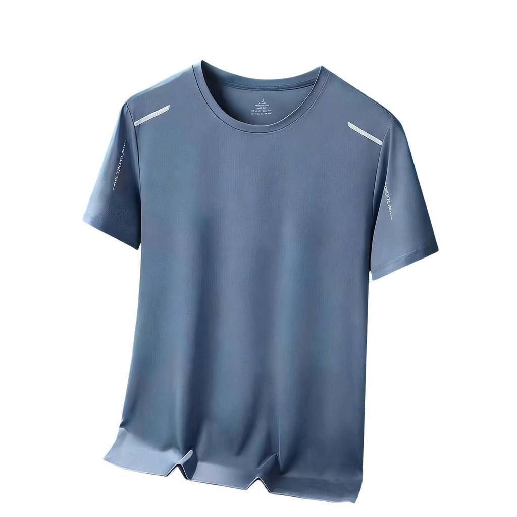 Men's Silk Short-sleeved T-shirt For Summer, Lightweight, Quick-drying, Mesh Pattern, Suitable For Sports And Fitness Activities.