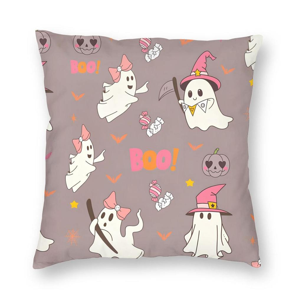 Halloween Cute Ghost Pumpkin Pillowcase Printed Fabric Cushion Cover Gift Throw Pillow Case Cover Home Zipper Cm