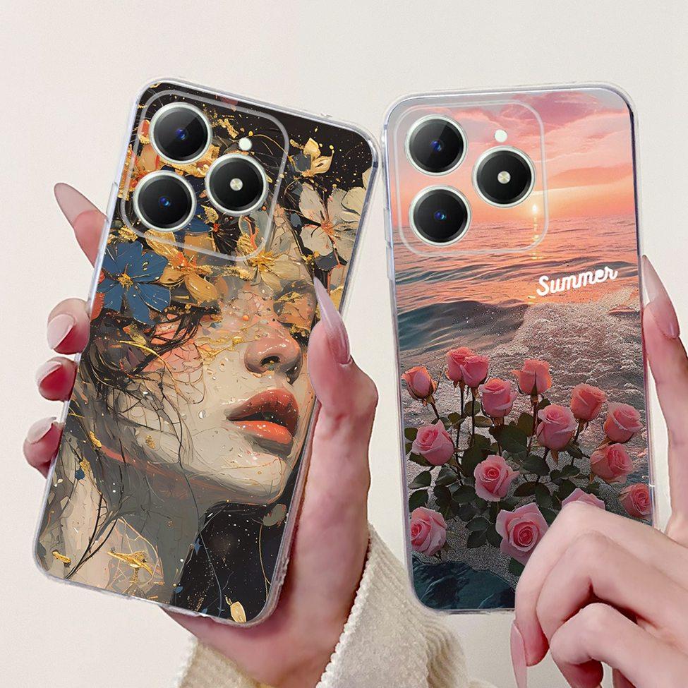 4G Clear For Realme Note 60 Case RMX3933 Luxury Butterfly Love Flowers Cool Lion Painted Phone Case For Realme Note 60X RMX3938