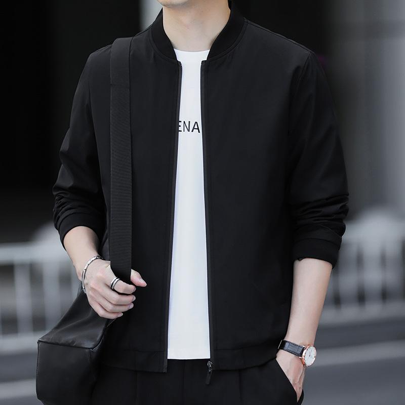 

Spring and Autumn Men s Baseball Collar Jacket Korean Edition Trend On Clothes Slim Fit Sports Casual Jacket M чёрный