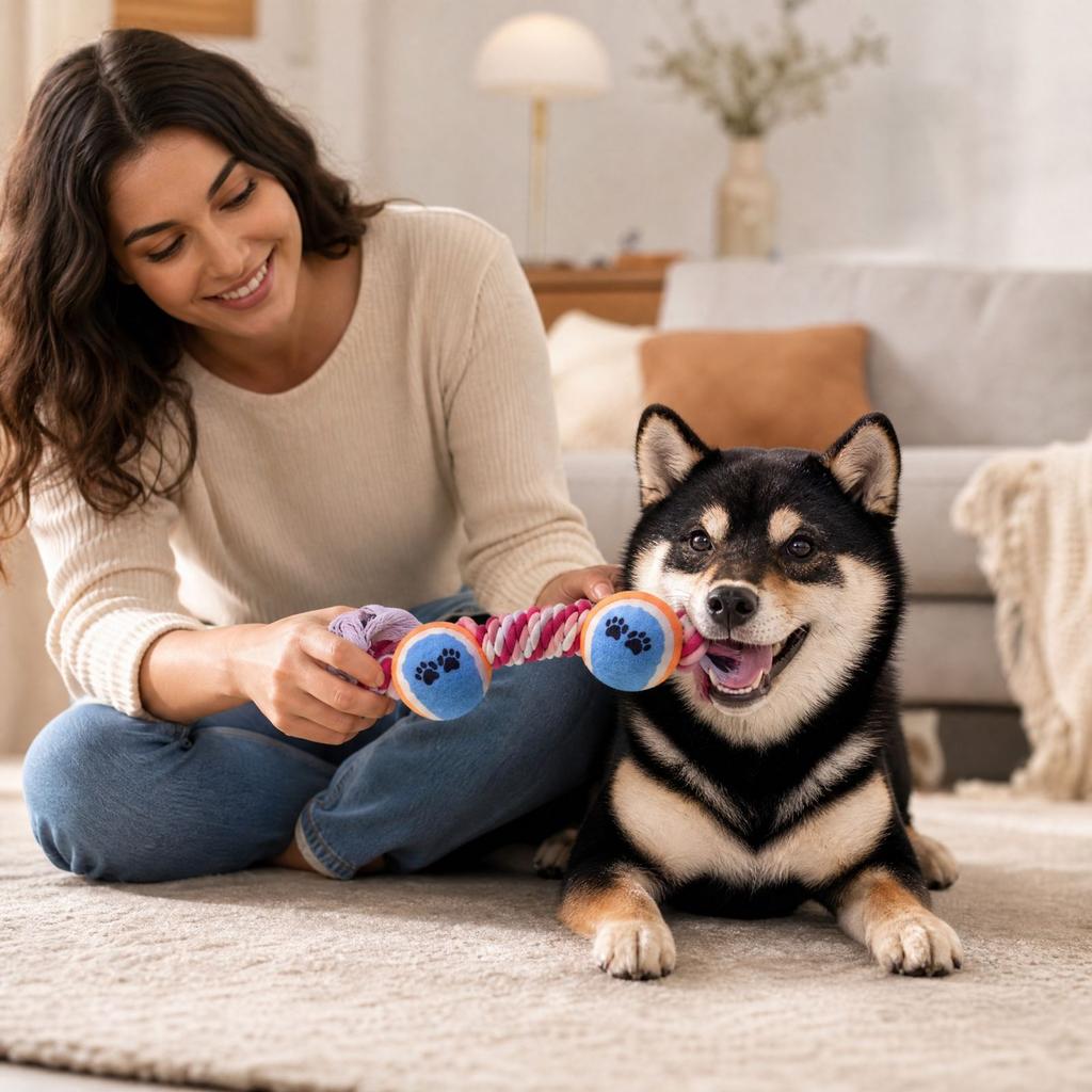 Dog Rope Knot Teething Toy with Tennis Ball Cotton Rope Toy for Boredom Size 6 Colorful Double Ball