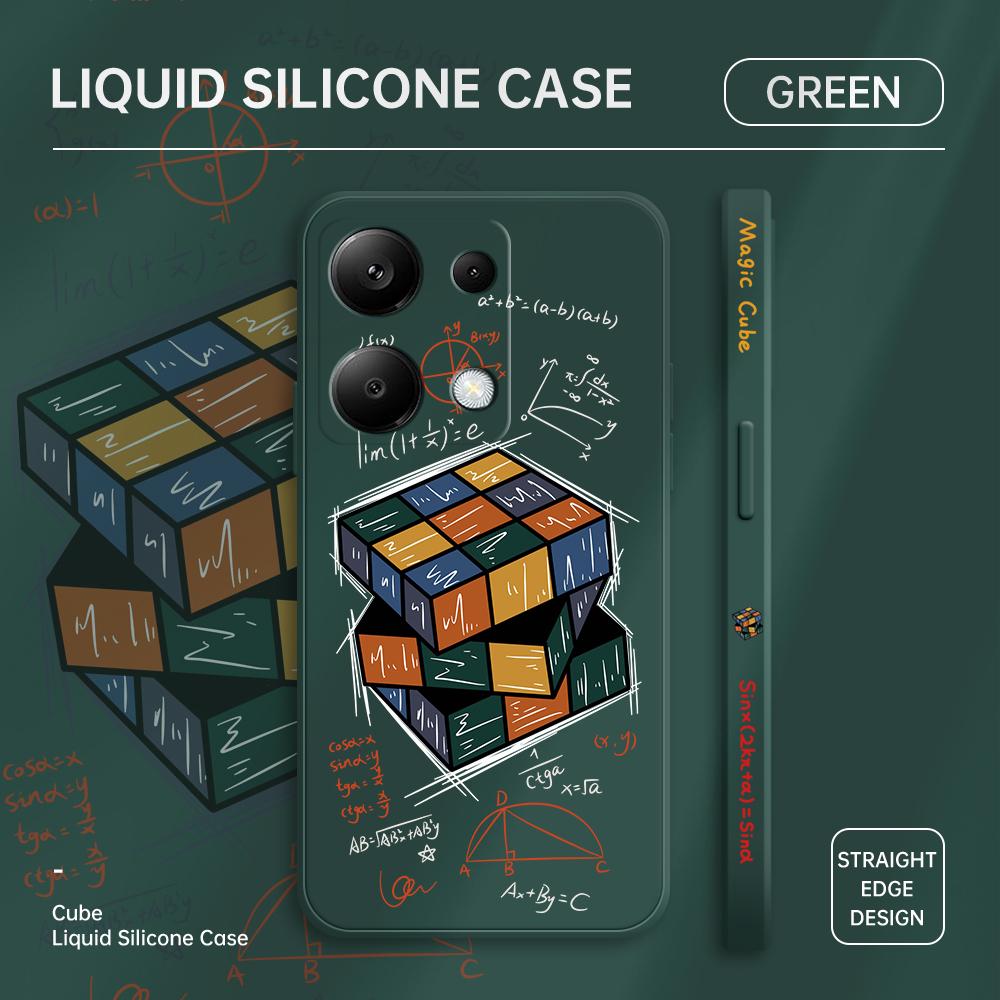 

Чехол для телефона с мультяшным красочным узором, квадратный, жидкий, силикон, TPU, полное покрытие камеры, противоударный защитный чехол для Xiaomi Redmi iPhone Redmi Note 13 Pro+ 5G темно-зеленого